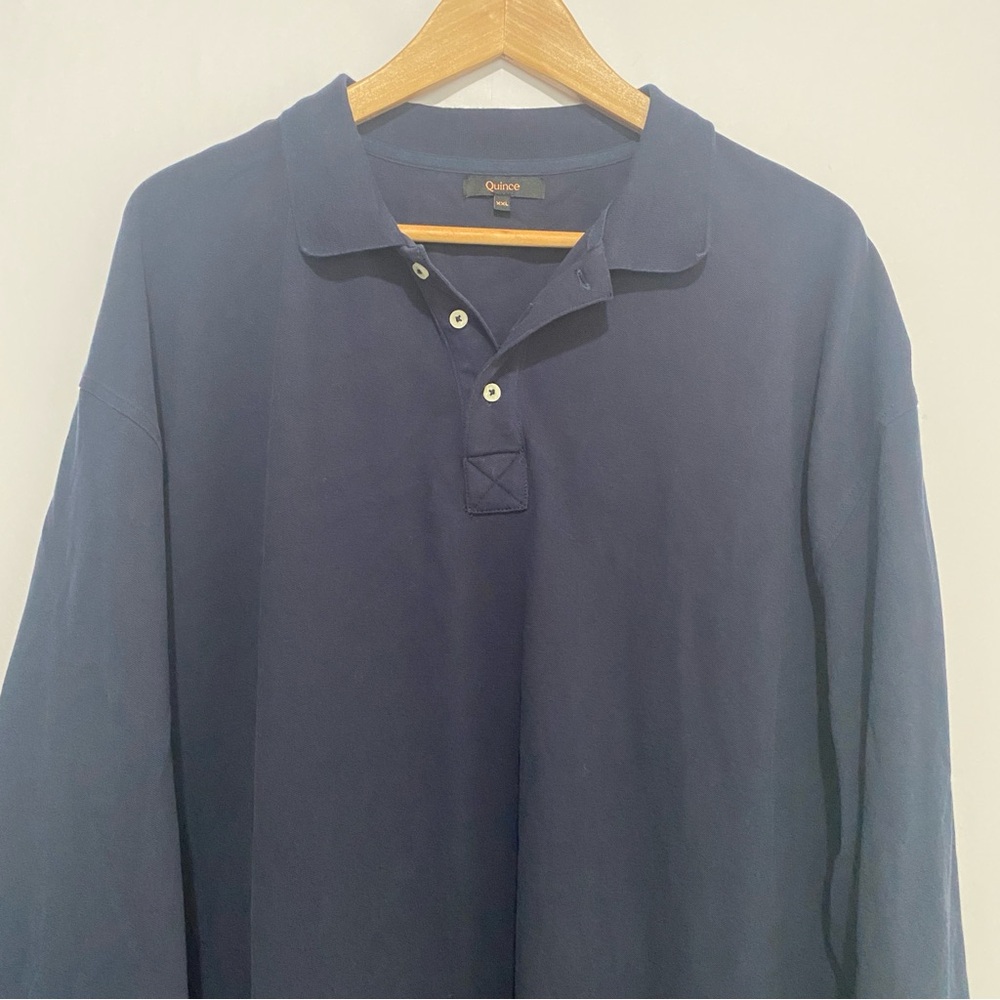 Quince Navy Long Sleeve Polo Shirt XXL Minimalist Cotton Casual Men - Picture 2 of 7